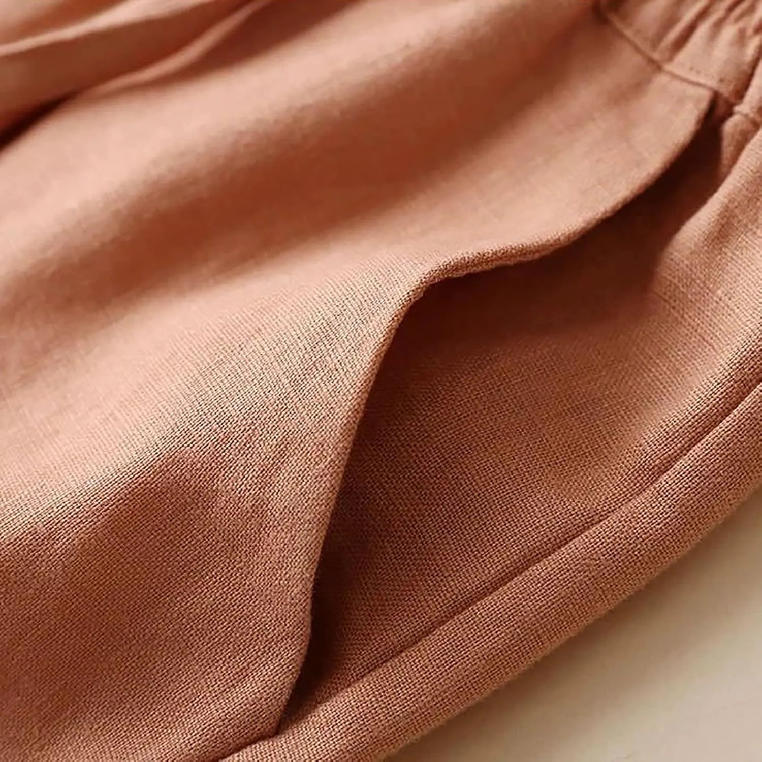 QWENTMTNTY Wide Leg Linen Pants for Women High Waisted Plus Size Casual Summer Pants Drawstring Elastic Straight Leg Pants