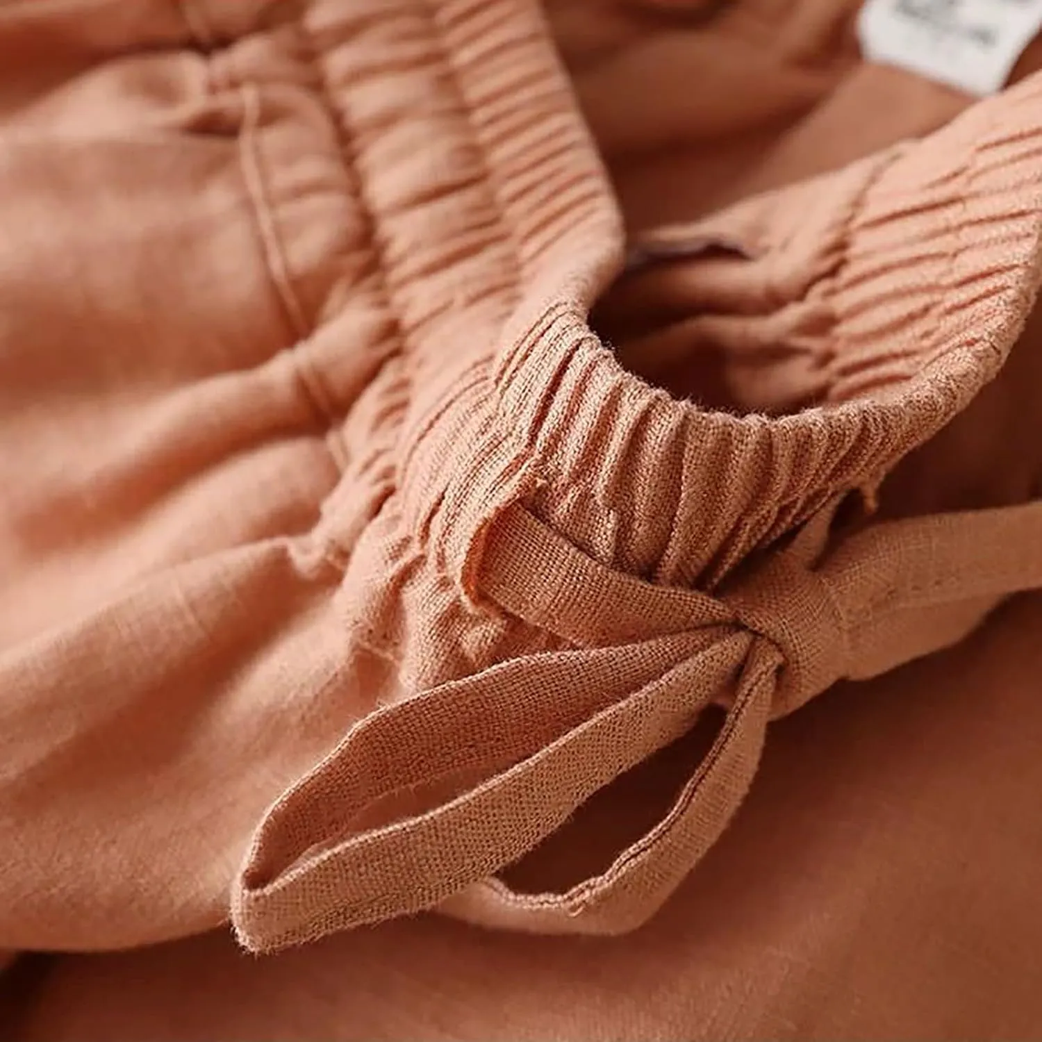 QWENTMTNTY Wide Leg Linen Pants for Women High Waisted Plus Size Casual Summer Pants Drawstring Elastic Straight Leg Pants