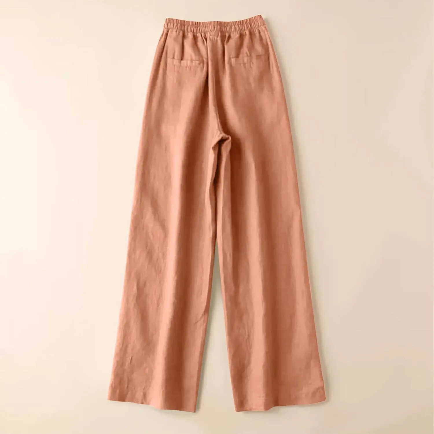 QWENTMTNTY Wide Leg Linen Pants for Women High Waisted Plus Size Casual Summer Pants Drawstring Elastic Straight Leg Pants