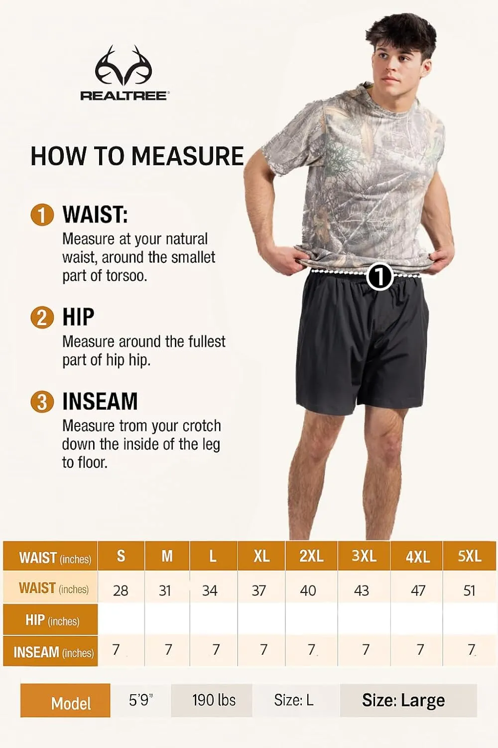 Realtree Men's Camo Lined Shorts Quick Dry Shorts with Zipper Pockets for Running, Fishing and Hiking