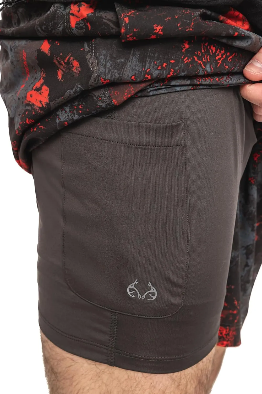 Realtree Men's Camo Lined Shorts Quick Dry Shorts with Zipper Pockets for Running, Fishing and Hiking