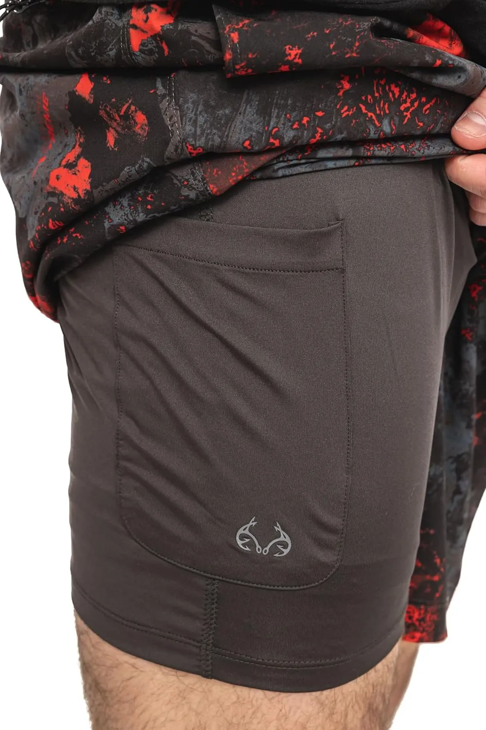 Realtree Men's Camo Lined Shorts Quick Dry Shorts with Zipper Pockets for Running, Fishing and Hiking