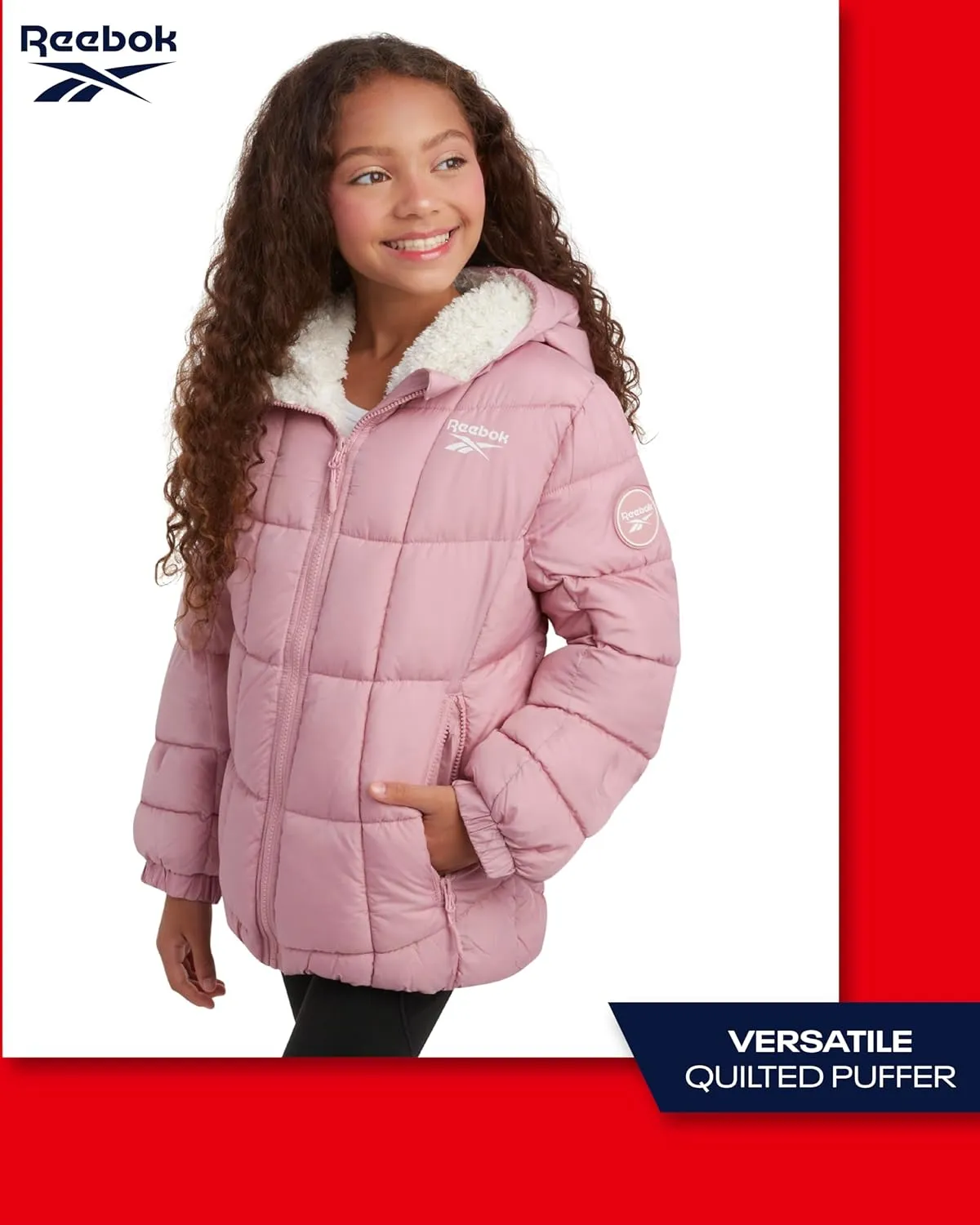 Reebok Girls' Winter Jacket - Heavyweight Quilted Puffer Parka Coat - Sherpa Lined Ski Jacket for Girls (4-16)