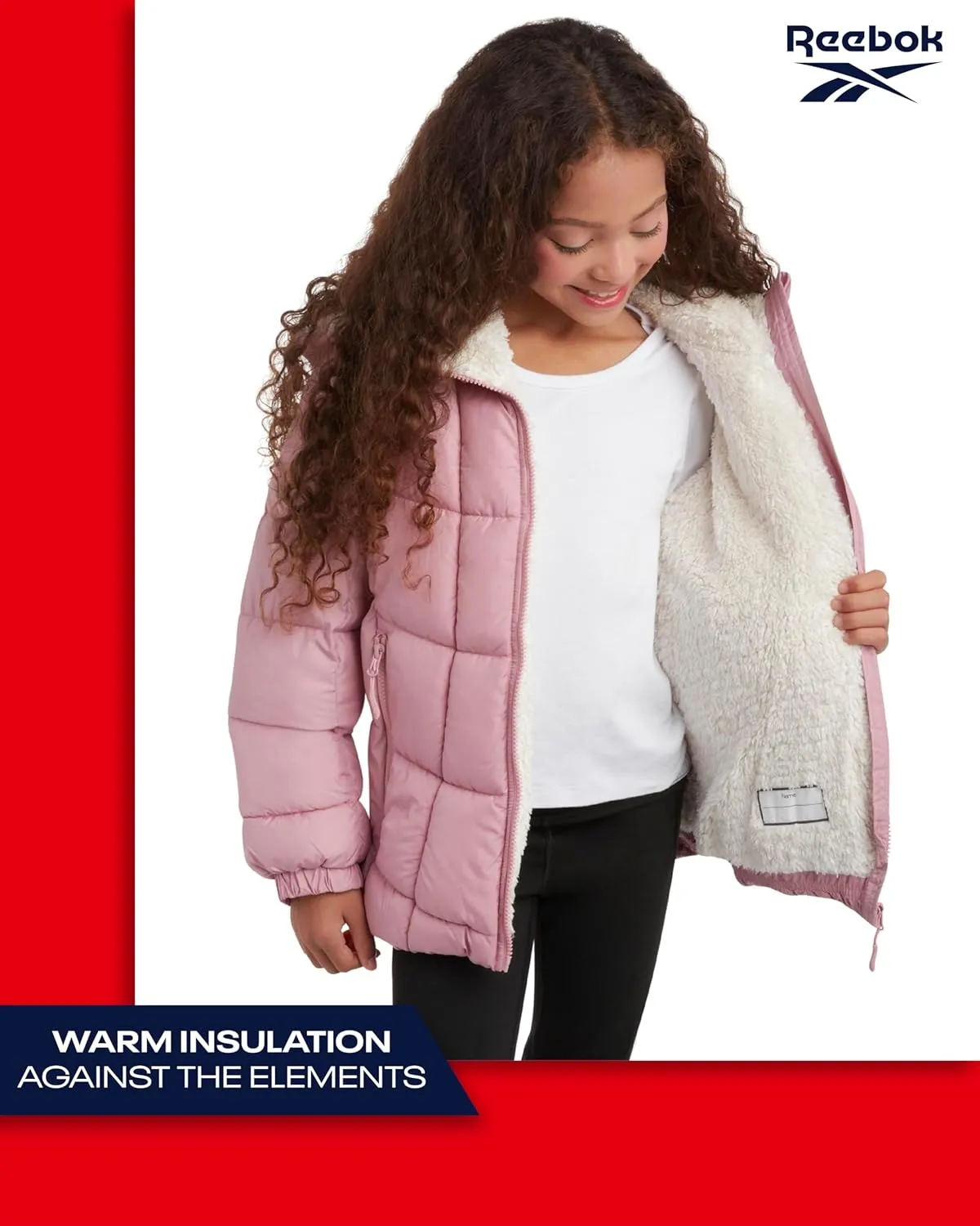 Reebok Girls' Winter Jacket - Heavyweight Quilted Puffer Parka Coat - Sherpa Lined Ski Jacket for Girls (4-16)