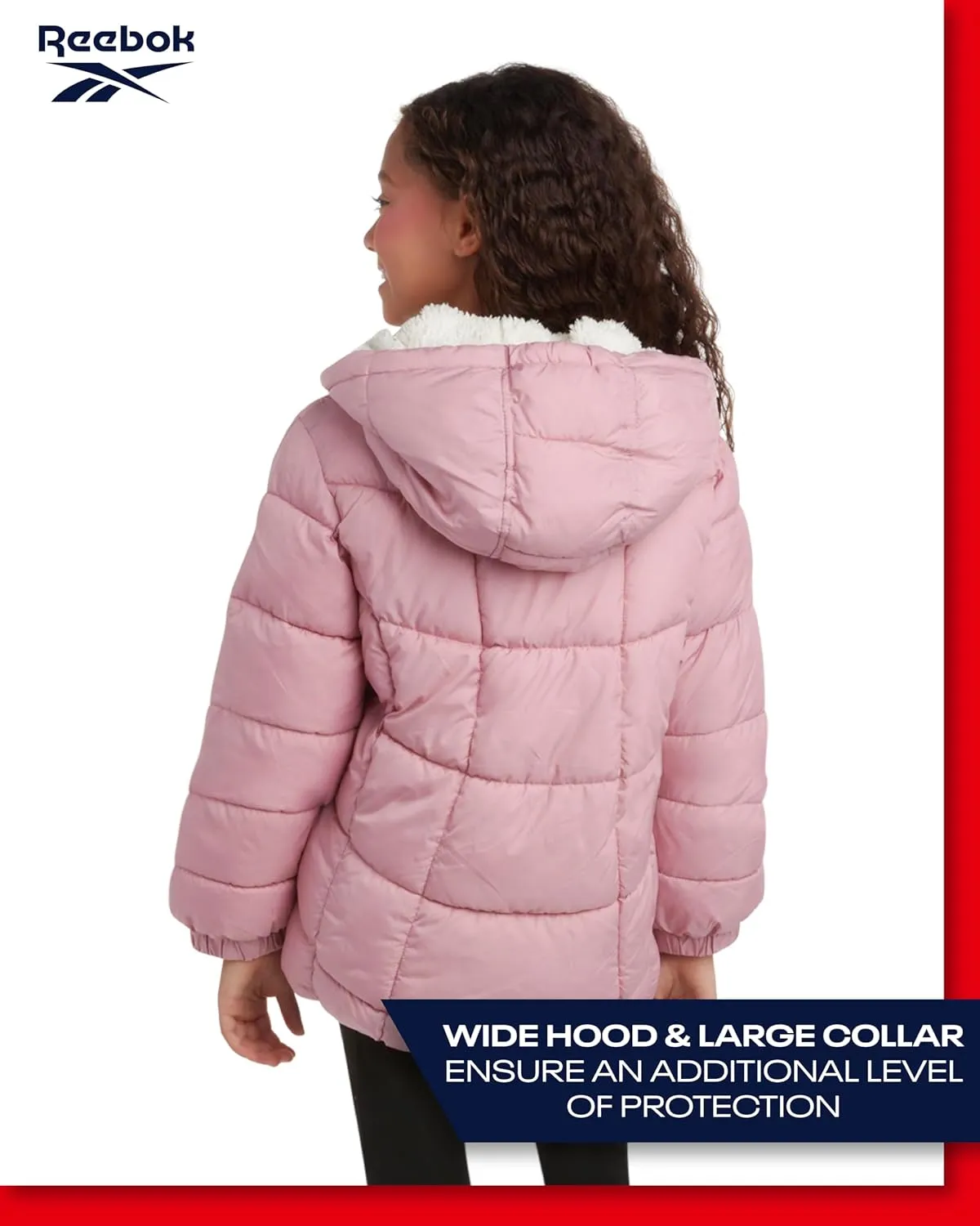 Reebok Girls' Winter Jacket - Heavyweight Quilted Puffer Parka Coat - Sherpa Lined Ski Jacket for Girls (4-16)