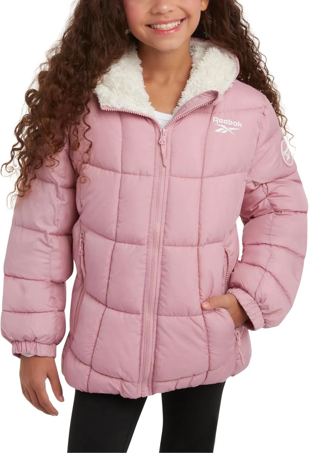 Reebok Girls' Winter Jacket - Heavyweight Quilted Puffer Parka Coat - Sherpa Lined Ski Jacket for Girls (4-16)