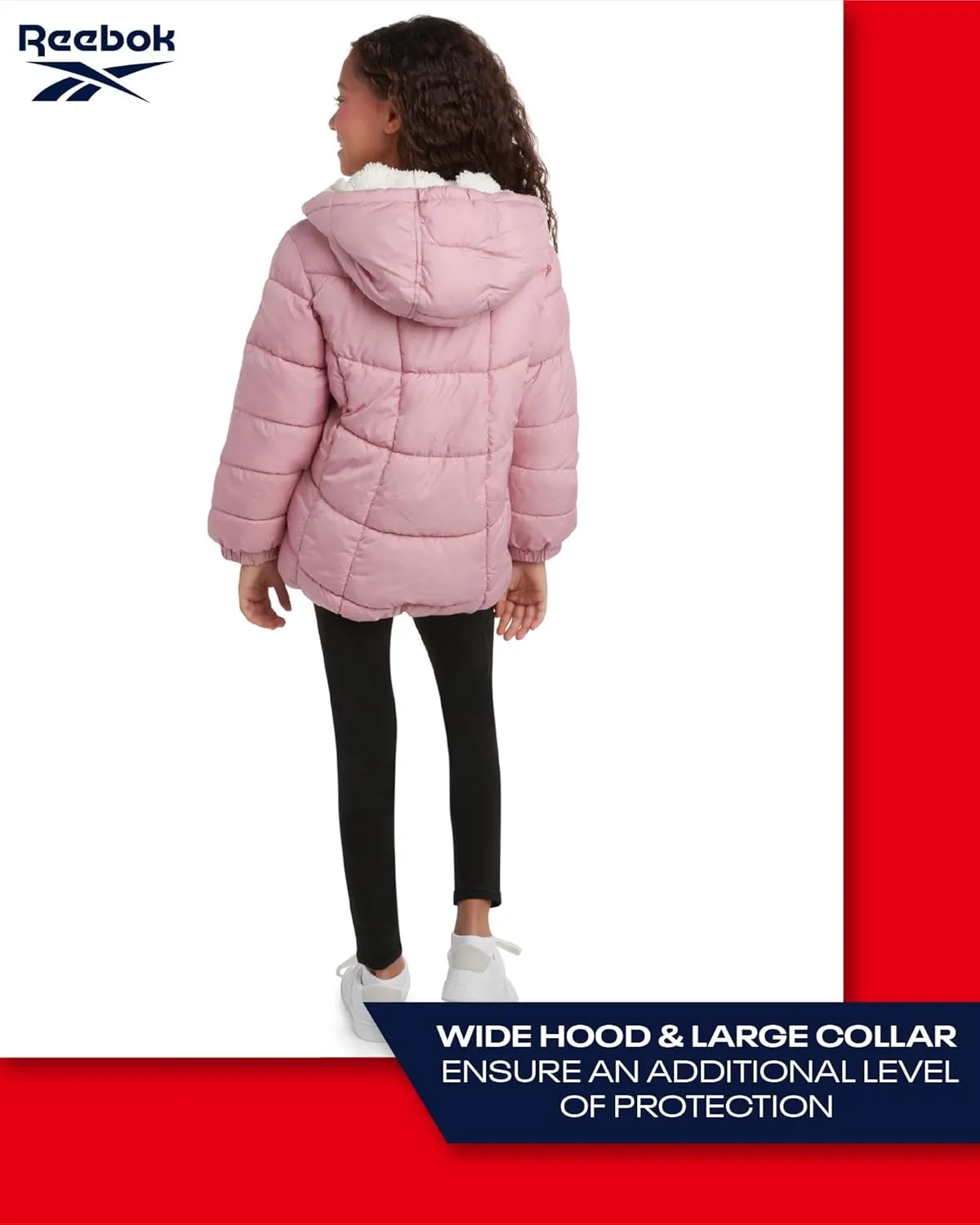 Reebok Girls' Winter Jacket - Heavyweight Quilted Puffer Parka Coat - Sherpa Lined Ski Jacket for Girls (4-16)