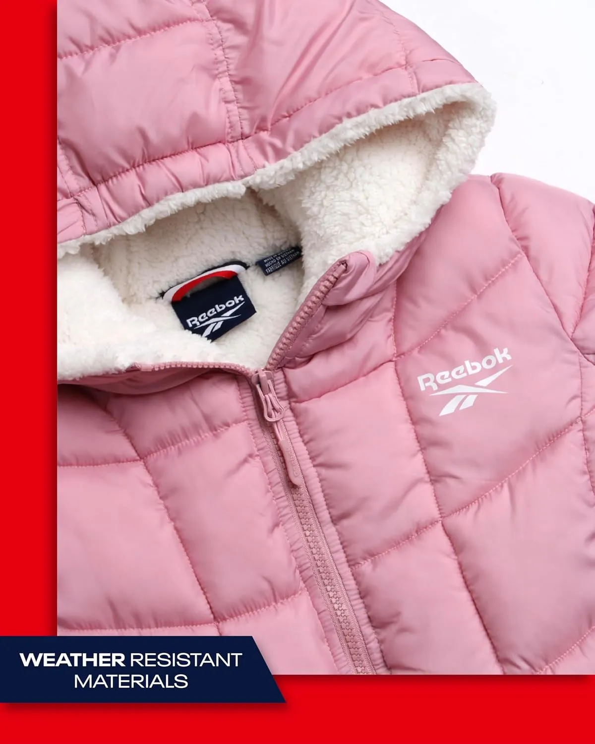 Reebok Girls' Winter Jacket - Heavyweight Quilted Puffer Parka Coat - Sherpa Lined Ski Jacket for Girls (4-16)