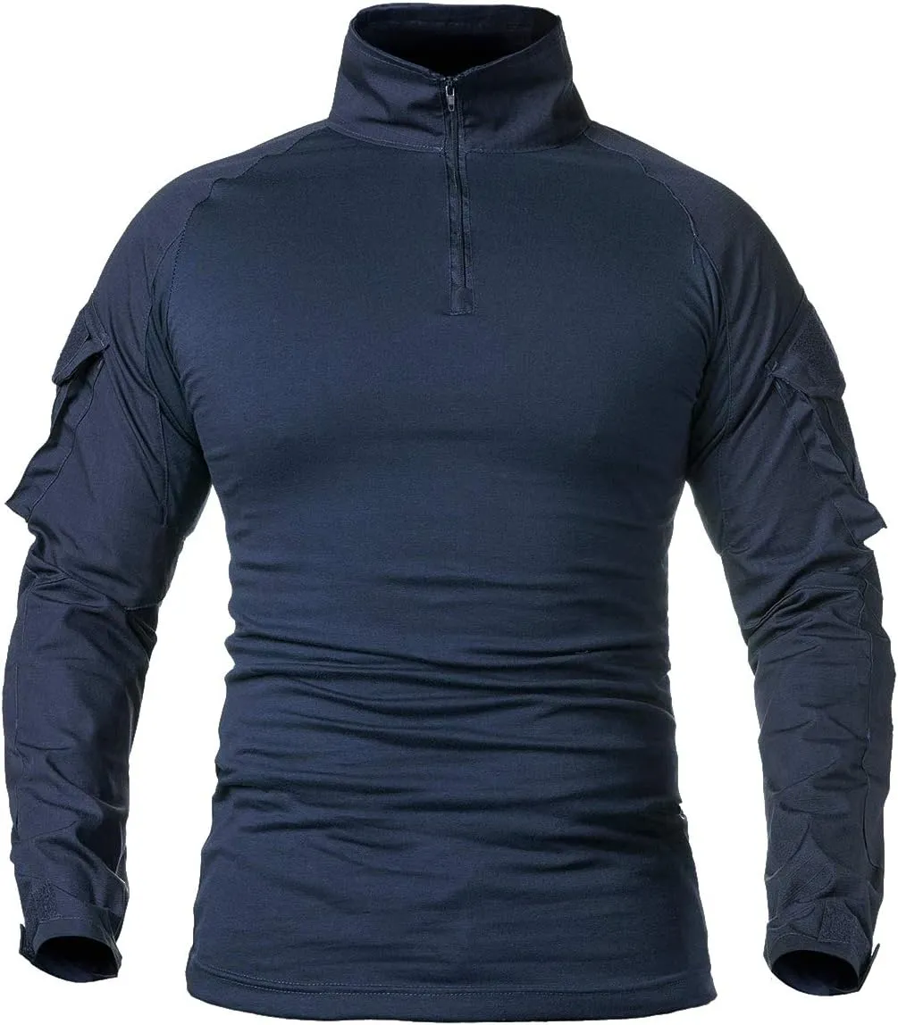 ReFire Gear Men's Military Tactical Army Combat Long Sleeve Shirt Slim Fit Camo T-Shirt with 1/4 Zipper