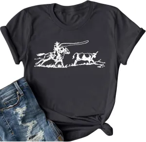 Retro Rodeo Shirt Women Cowgirl Bleached T Shirt Western Cowboy Rodeo Outfit Country Music Tee Short Sleeve Top