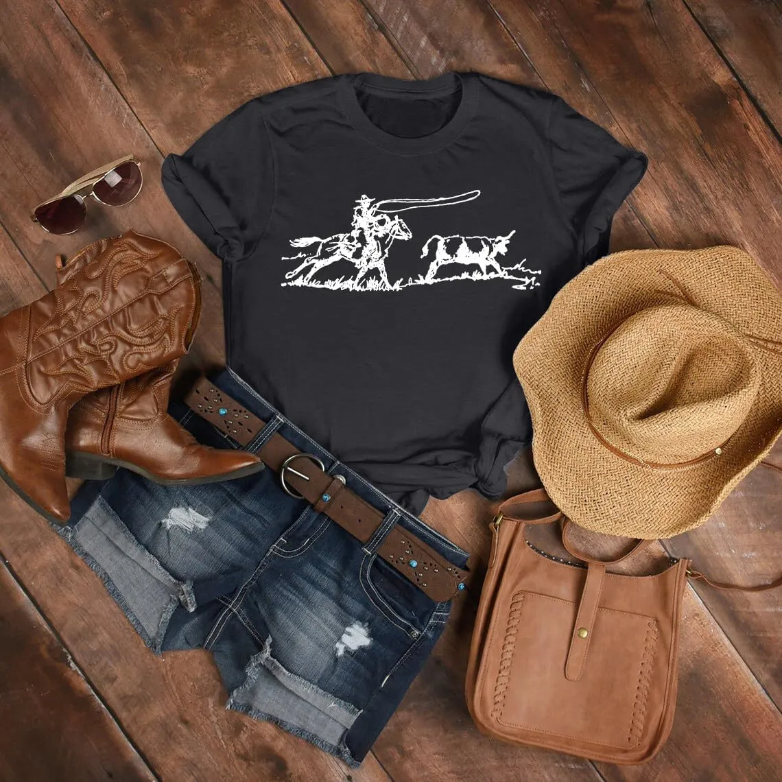 Retro Rodeo Shirt Women Cowgirl Bleached T Shirt Western Cowboy Rodeo Outfit Country Music Tee Short Sleeve Top