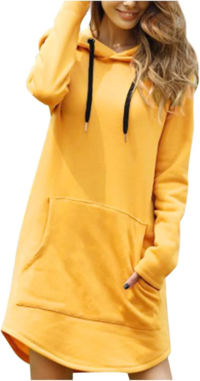 RMXEi Oversize Sweatshirt Women,Women Long Length Loose Casual Solid Drawstring Hoodie Pullover With Big Pocket