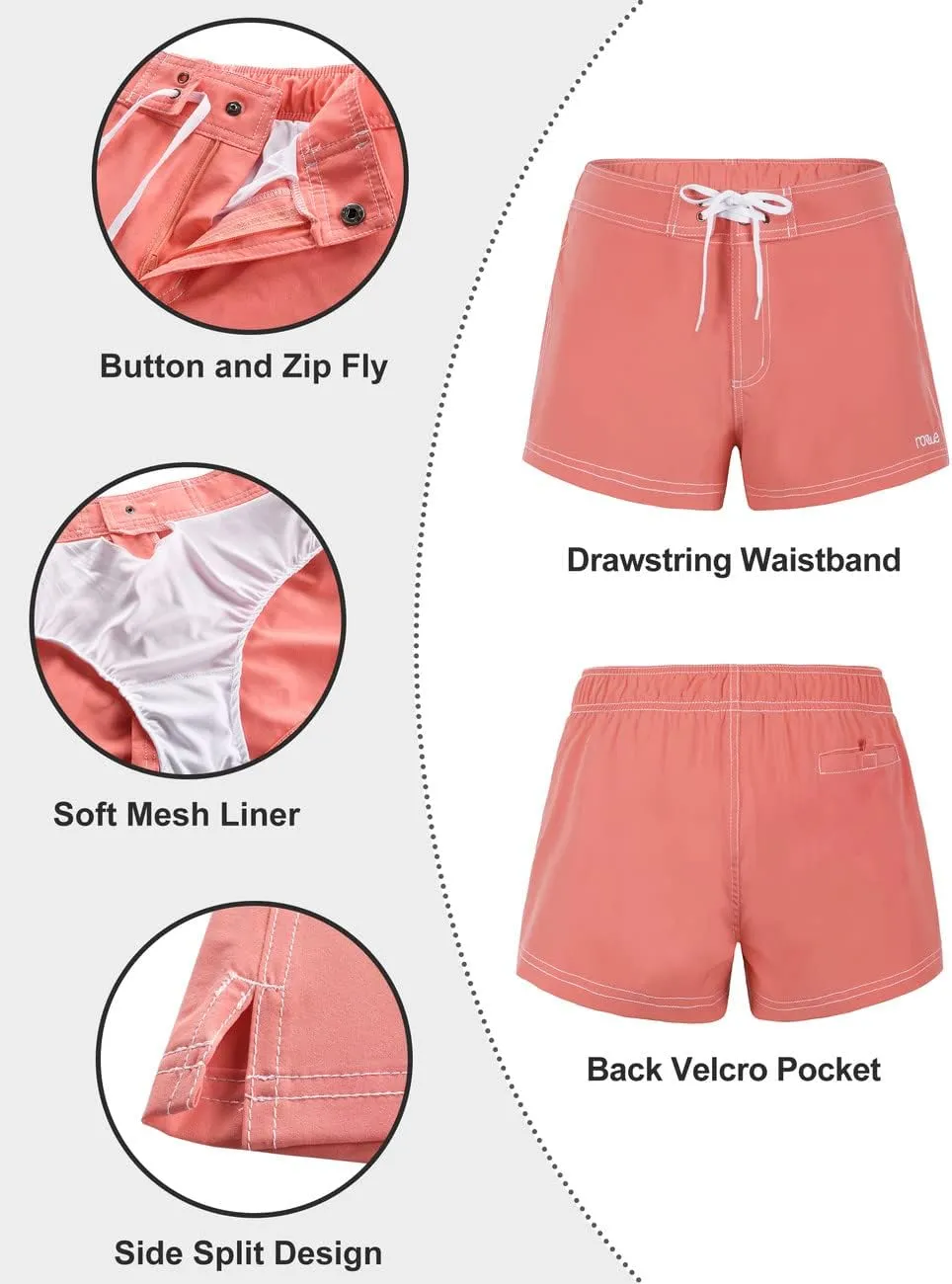 Rocorose Women's Board Shorts Quick Dry Elastic Waist Swim Shorts Surf Swimwear with Pocket and Liner