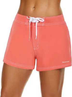 Rocorose Women's Board Shorts Quick Dry Elastic Waist Swim Shorts Surf Swimwear with Pocket and Liner