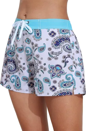 Rocorose Women's Board Shorts Quick Dry Elastic Waist Swim Shorts Surf Swimwear with Pocket and Liner