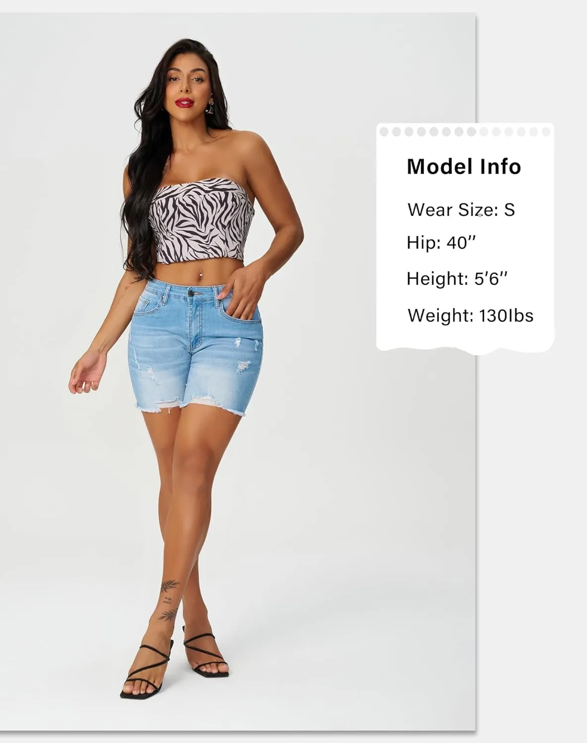 roswear Womens Casual Summer Ripped High Waisted Denim Shorts Stretch Distressed Frayed Raw Hem Jean Shorts