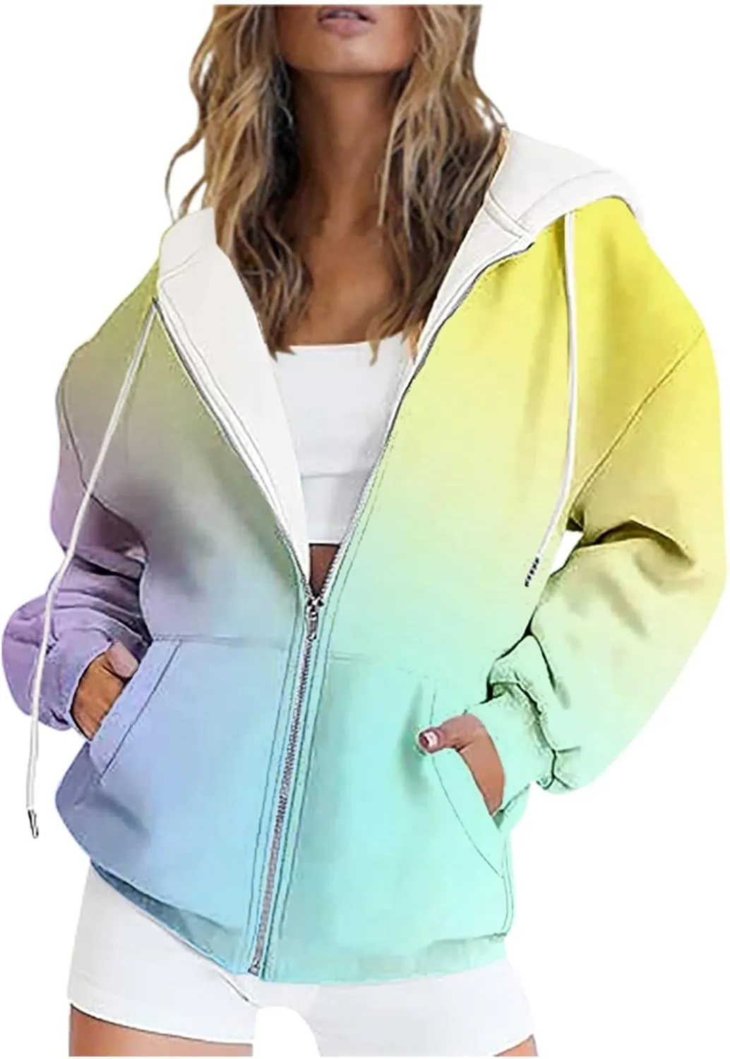 SAMST Women's Oversized Zip Up Hoodies Sweatshirts Y2K Clothes Teen Girl Fall Casual Drawstring Jackets with Pockets