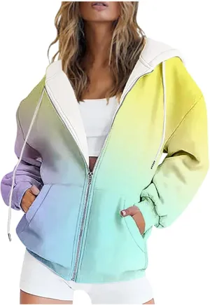 SAMST Women's Oversized Zip Up Hoodies Sweatshirts Y2K Clothes Teen Girl Fall Casual Drawstring Jackets with Pockets