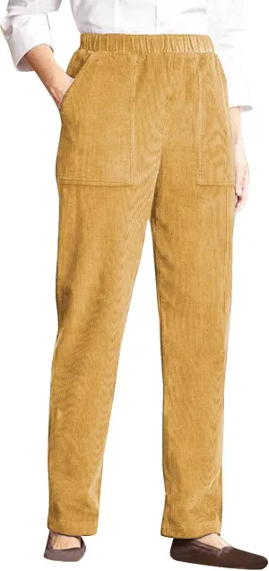 sdbrld Corduroy Pants Women Vintage Elastic High Waist Straight Wide Leg Pants Fall Winter Lounge Work Trousers with Pockets