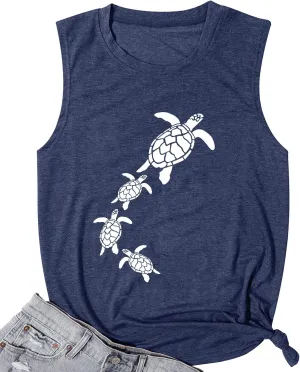 Sea Turtle T-Shirt and Tank for Women Beach Graphic Funny Animal Print Shirt Hawaiian Casual Vacation Top
