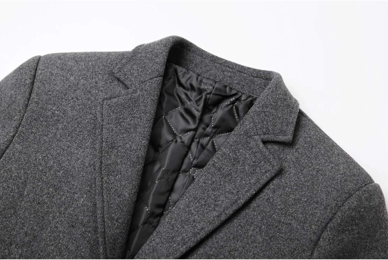 Sexyshine Men's Winter Fall Wool Blend Trench Coat Pea Coat Lapel Collar Single Breasted Lined Warm Jacket Long Overcoat
