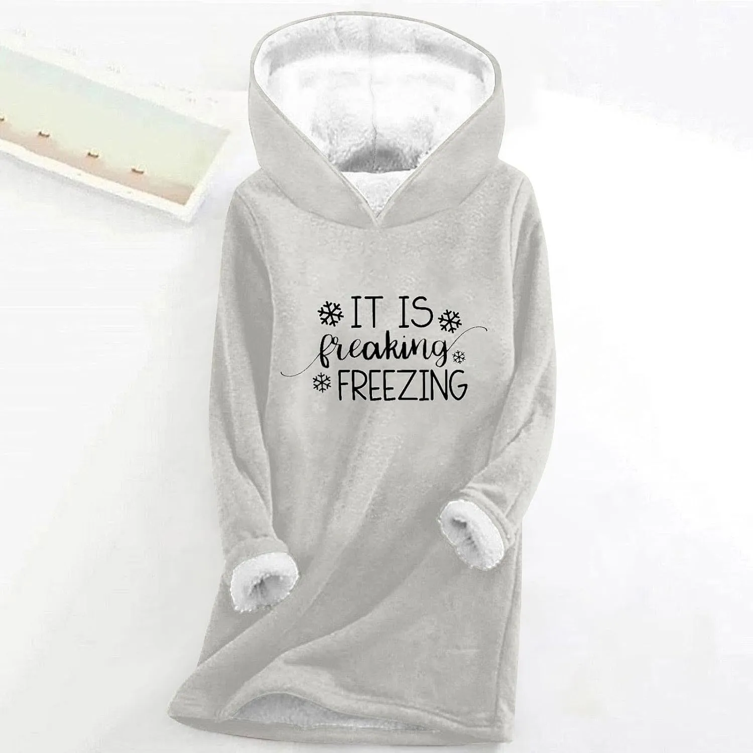 Sherpa Lined Hoodie for Women Oversized Fleece Lined Crewneck Pullover Tops Winter Thicken Fuzzy Thermal Sweatshirts