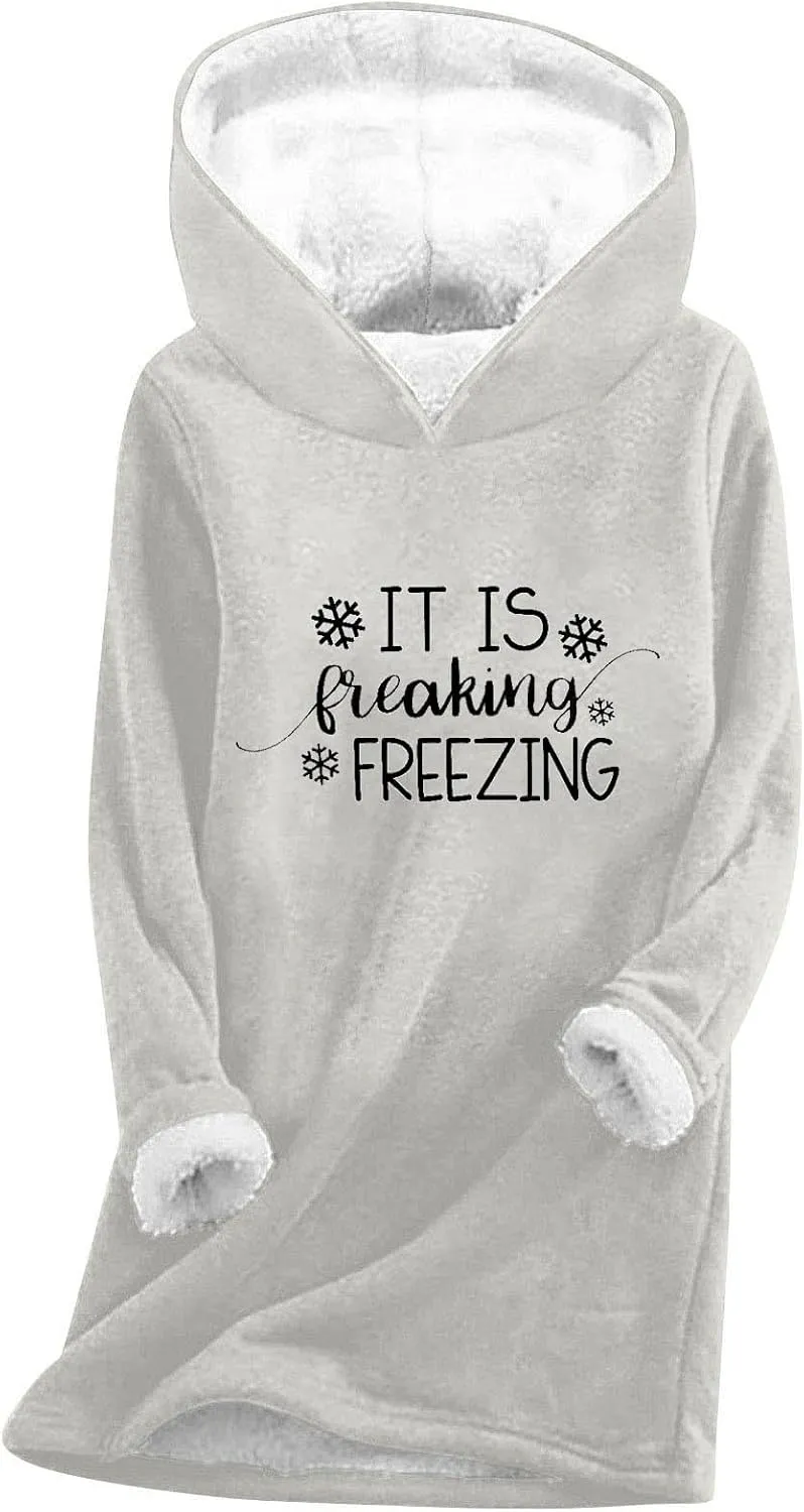 Sherpa Lined Hoodie for Women Oversized Fleece Lined Crewneck Pullover Tops Winter Thicken Fuzzy Thermal Sweatshirts