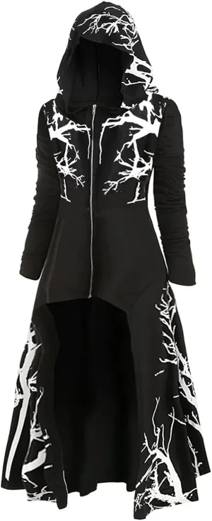 SHOPESSA Halloween Costumes for Women Gothic Dark Clothes High Low Cloak Long Sleeve Renaissance Medieval Hooded Pullover