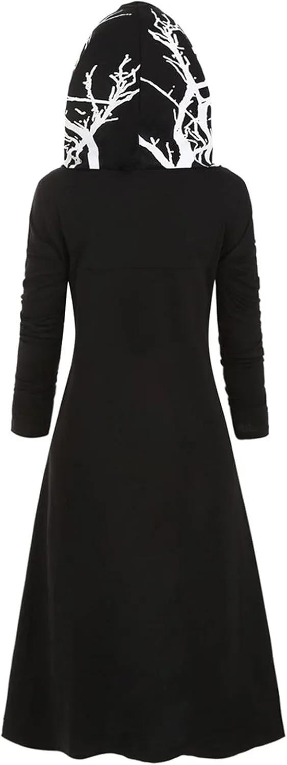 SHOPESSA Halloween Costumes for Women Gothic Dark Clothes High Low Cloak Long Sleeve Renaissance Medieval Hooded Pullover
