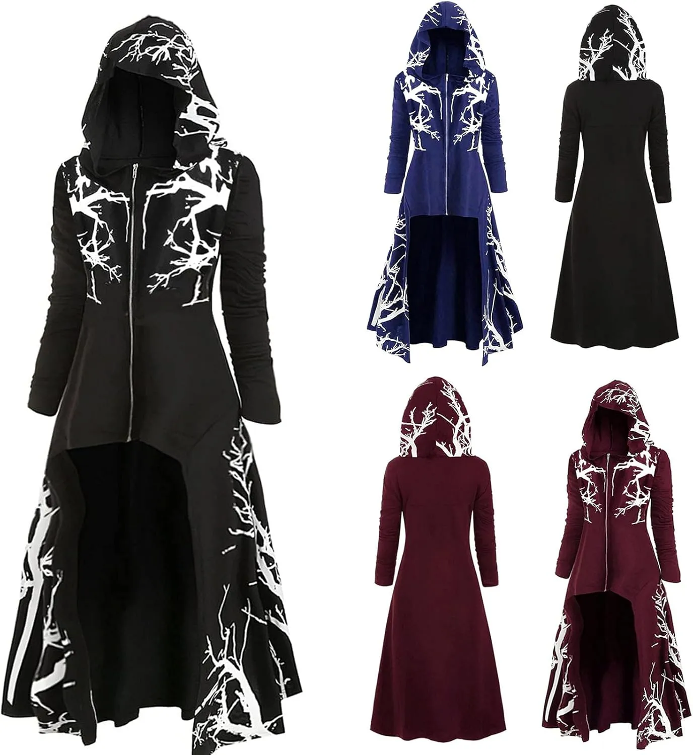 SHOPESSA Halloween Costumes for Women Gothic Dark Clothes High Low Cloak Long Sleeve Renaissance Medieval Hooded Pullover
