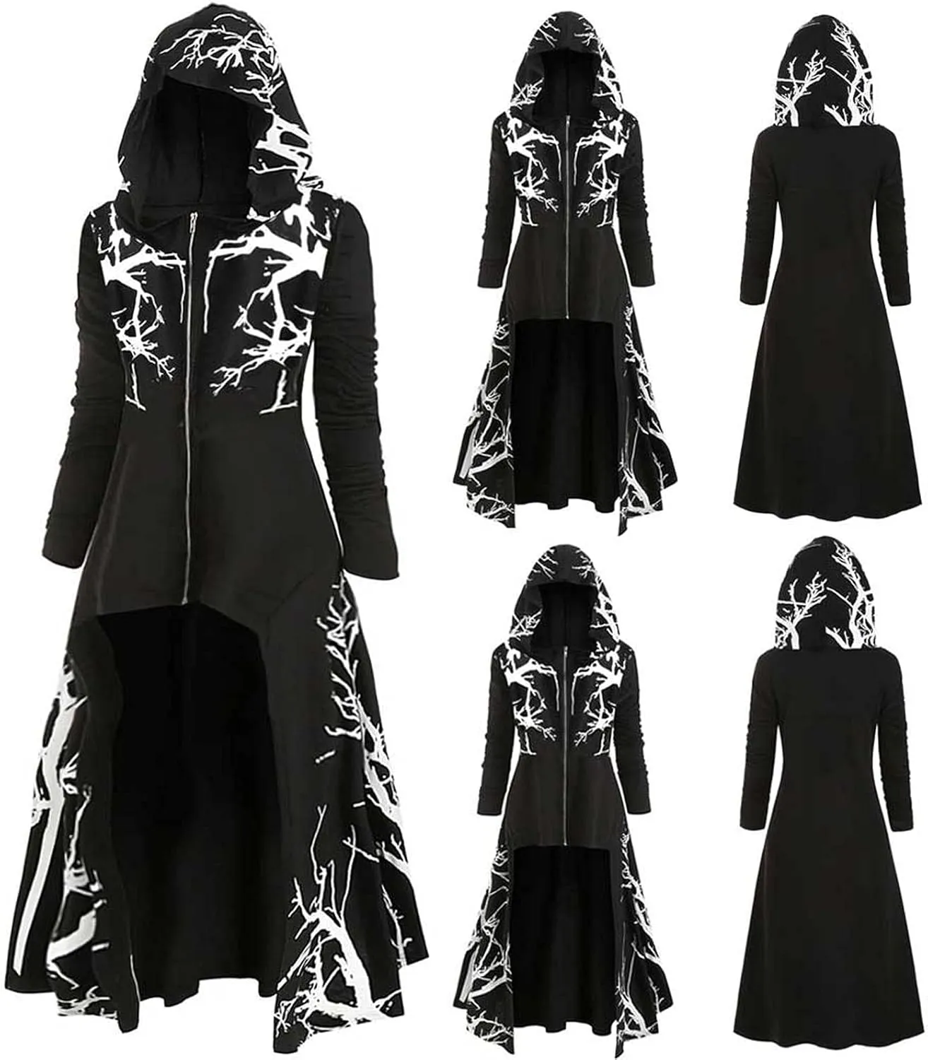 SHOPESSA Halloween Costumes for Women Gothic Dark Clothes High Low Cloak Long Sleeve Renaissance Medieval Hooded Pullover