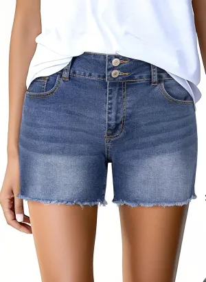 Sidefeel Women's Jean Shorts High Waisted Casual Stretchy Raw Hem Zimbaplatinum Jeans Summer Denim Shorts with Pockets