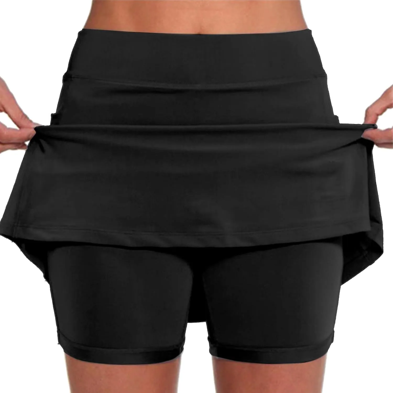 Skirt with Shorts Underneath, Women Elastic Yoga Skirts Solid Color Lightweight Tummy Control Athletic Tennis Shorts