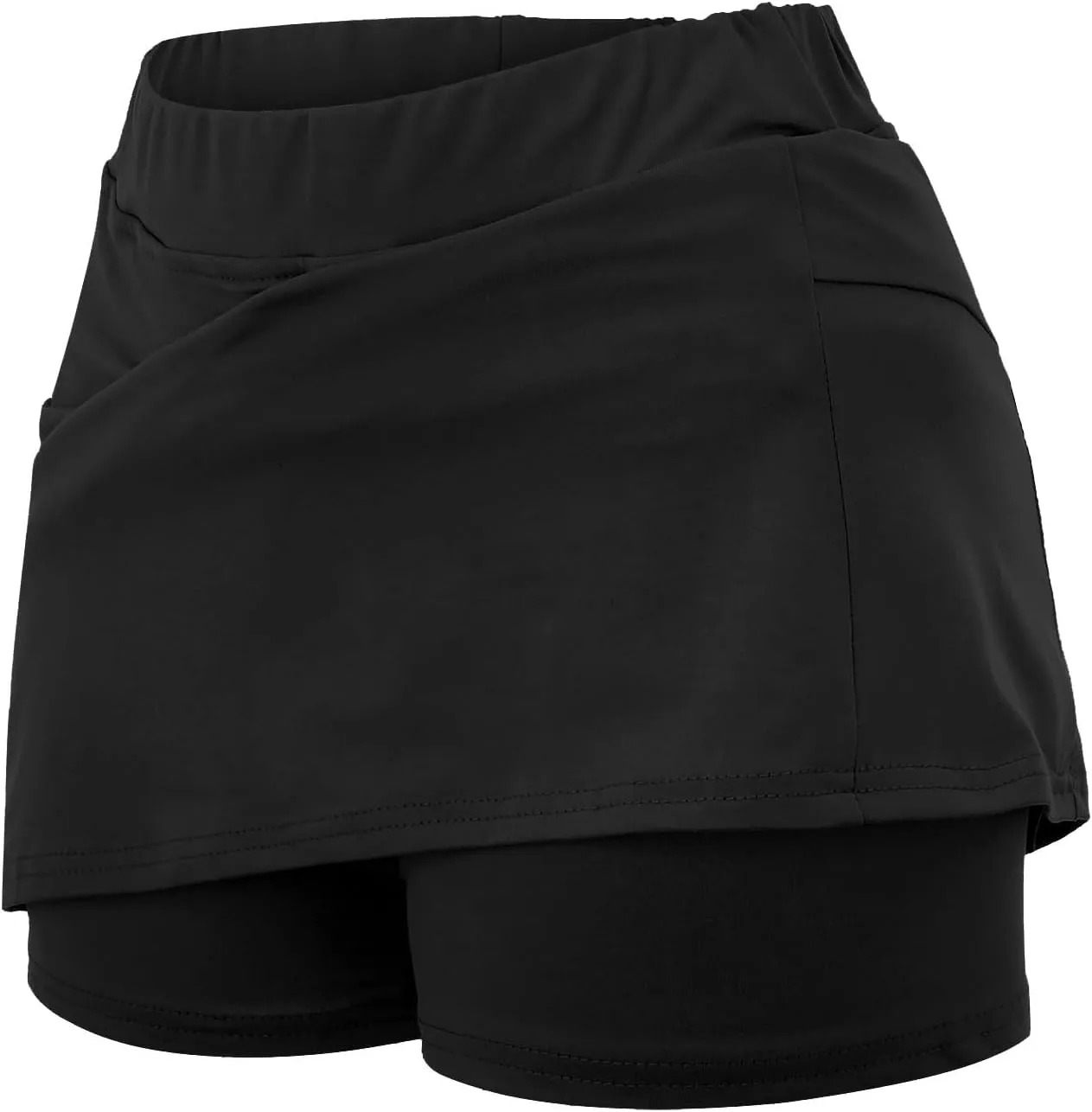 Skirt with Shorts Underneath, Women Elastic Yoga Skirts Solid Color Lightweight Tummy Control Athletic Tennis Shorts