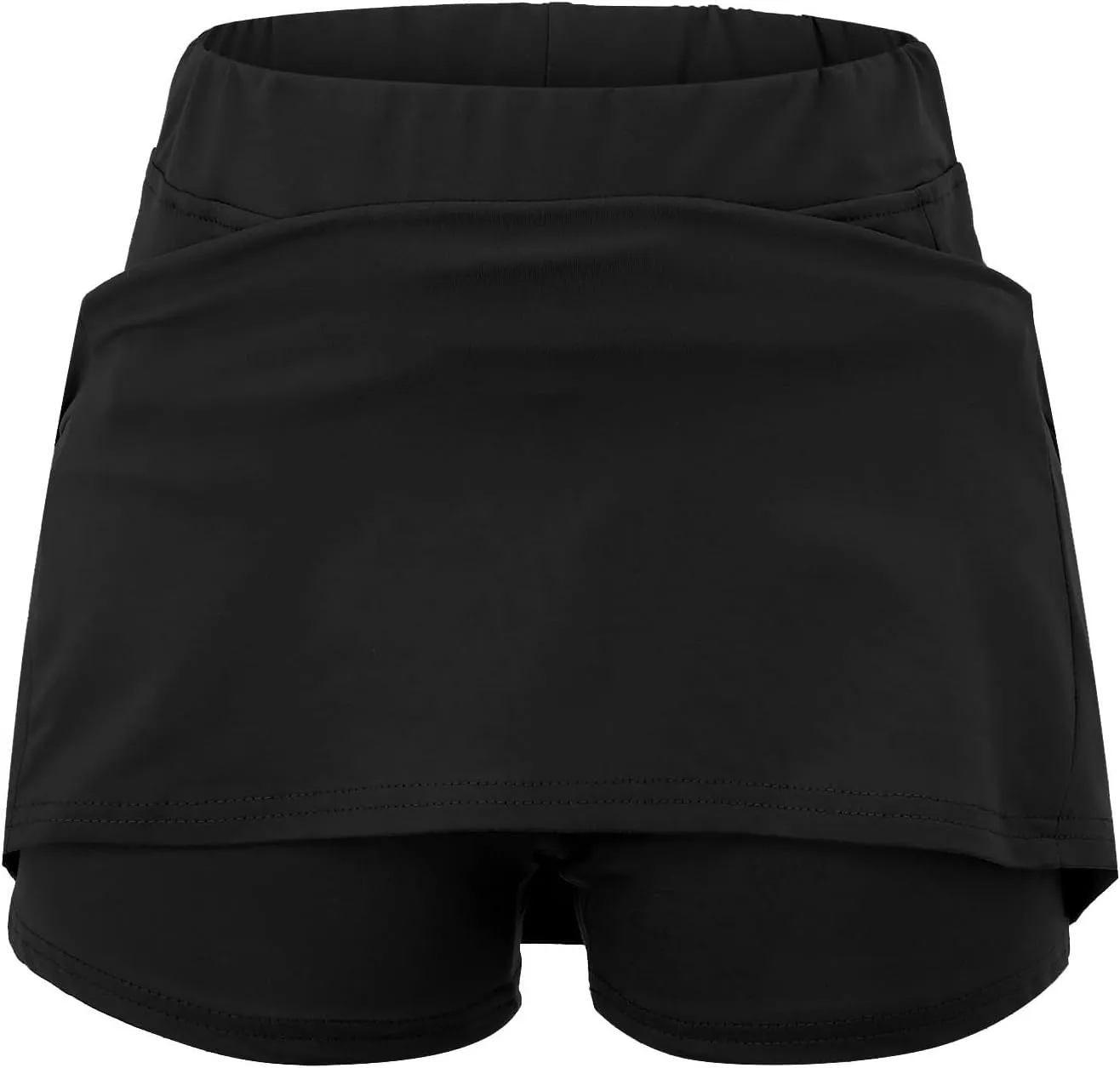 Skirt with Shorts Underneath, Women Elastic Yoga Skirts Solid Color Lightweight Tummy Control Athletic Tennis Shorts