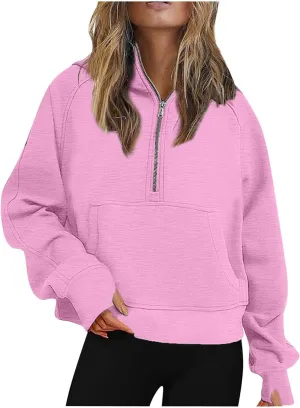 SMIDOW Scuba Dupes Sweatshirt For Women Fashion 2023 Half Zip Up Hoodies Casual Loose Cropped 1/4 Zip Pullover Tops