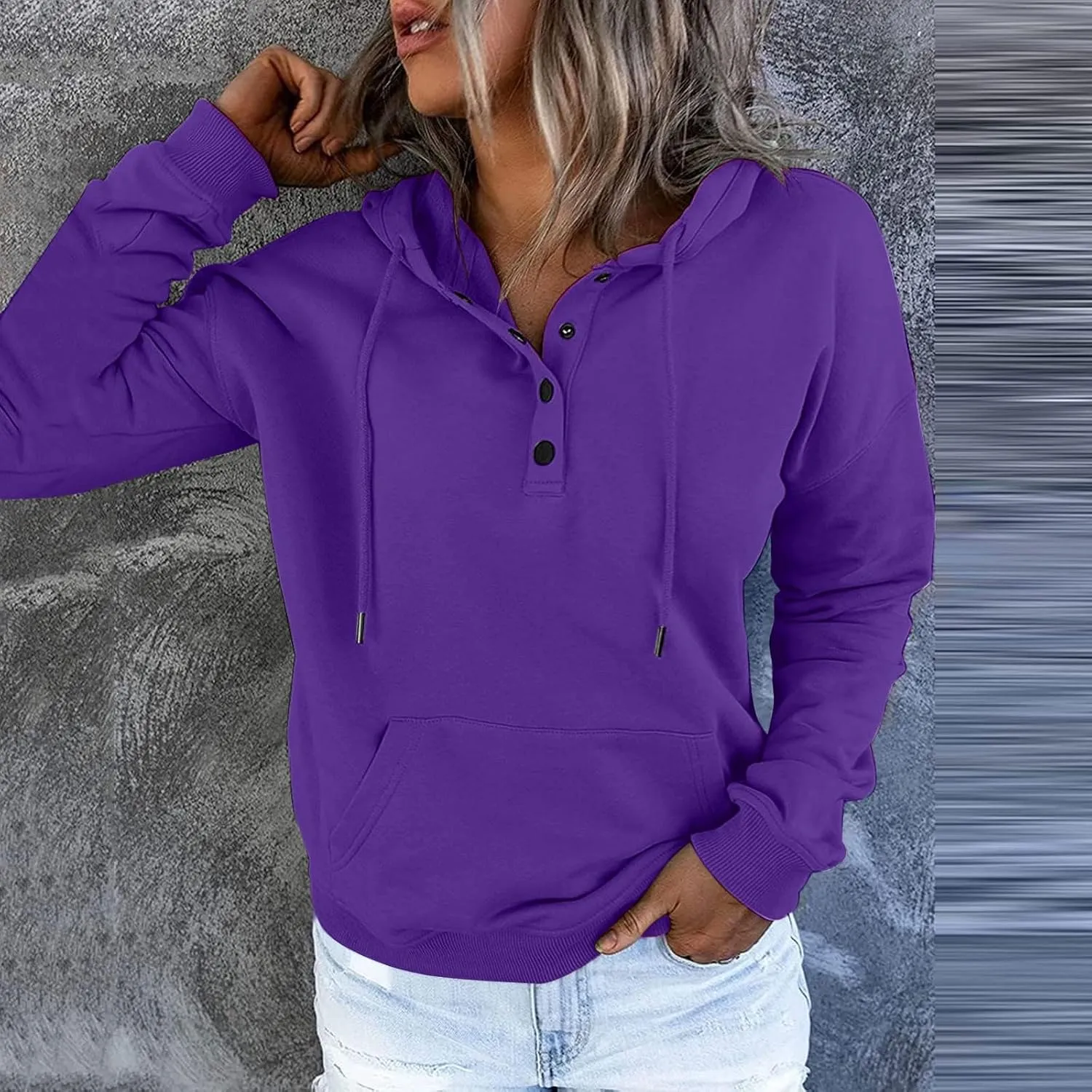 SMIDOW Womens Casual Fall Hoodies Dressy 2023 Button Down Hooded Sweatshirts Loose Comfy Pullover Tops Fashion Hoodie