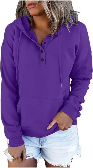 SMIDOW Womens Casual Fall Hoodies Dressy 2023 Button Down Hooded Sweatshirts Loose Comfy Pullover Tops Fashion Hoodie