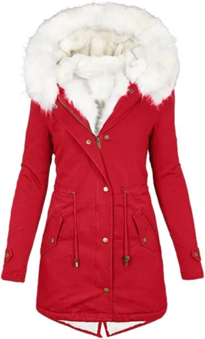 SMIDOW Womens Warm Winter Coats Trendy 2023 Fuzzy Fleece Lined Long Parka Thicken Jackets Outwear With Faux-Fur Hood