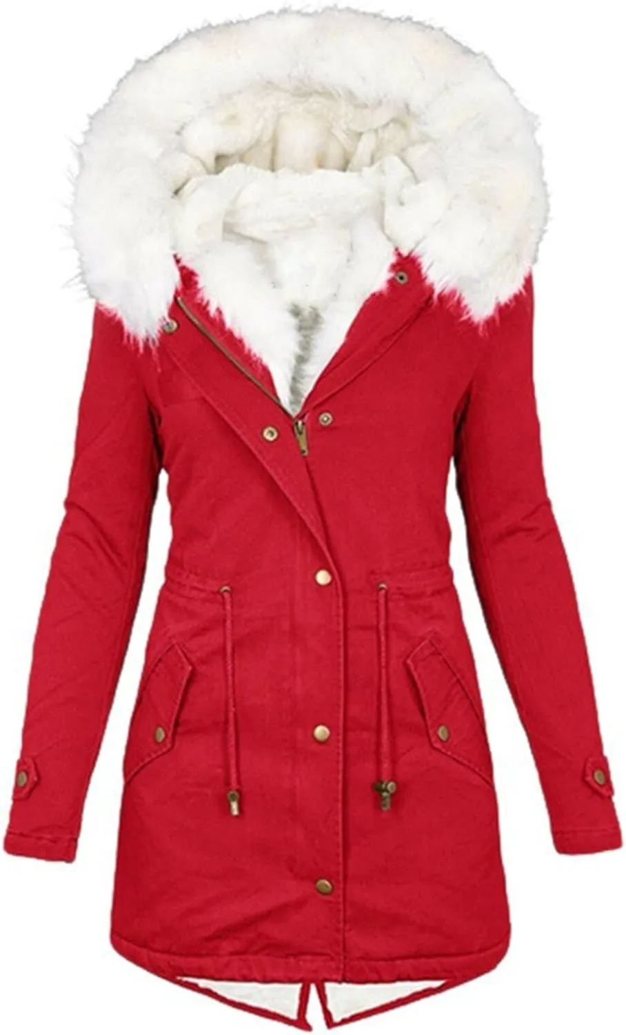 SMIDOW Womens Warm Winter Coats Trendy 2023 Fuzzy Fleece Lined Long Parka Thicken Jackets Outwear With Faux-Fur Hood