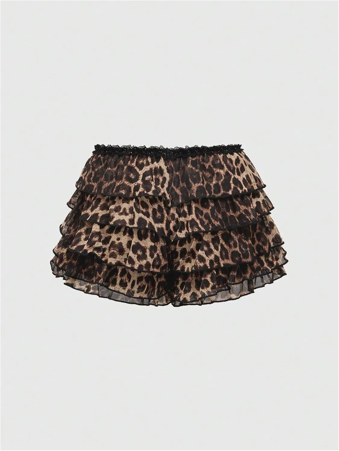 SOLY HUX Women's Plus Size Cheetah Leopard Print Bloomers Shorts Sexy Y2k Layered Ruffle Mini Shorts