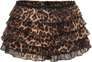 SOLY HUX Women's Plus Size Cheetah Leopard Print Bloomers Shorts Sexy Y2k Layered Ruffle Mini Shorts