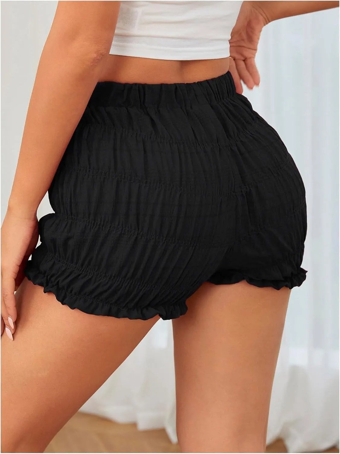 SOLY HUX Women's Ruffle Shorts Y2k Lace Lolita Bloomers Elastic Waist Frill Bottoms Micro Boyshorts