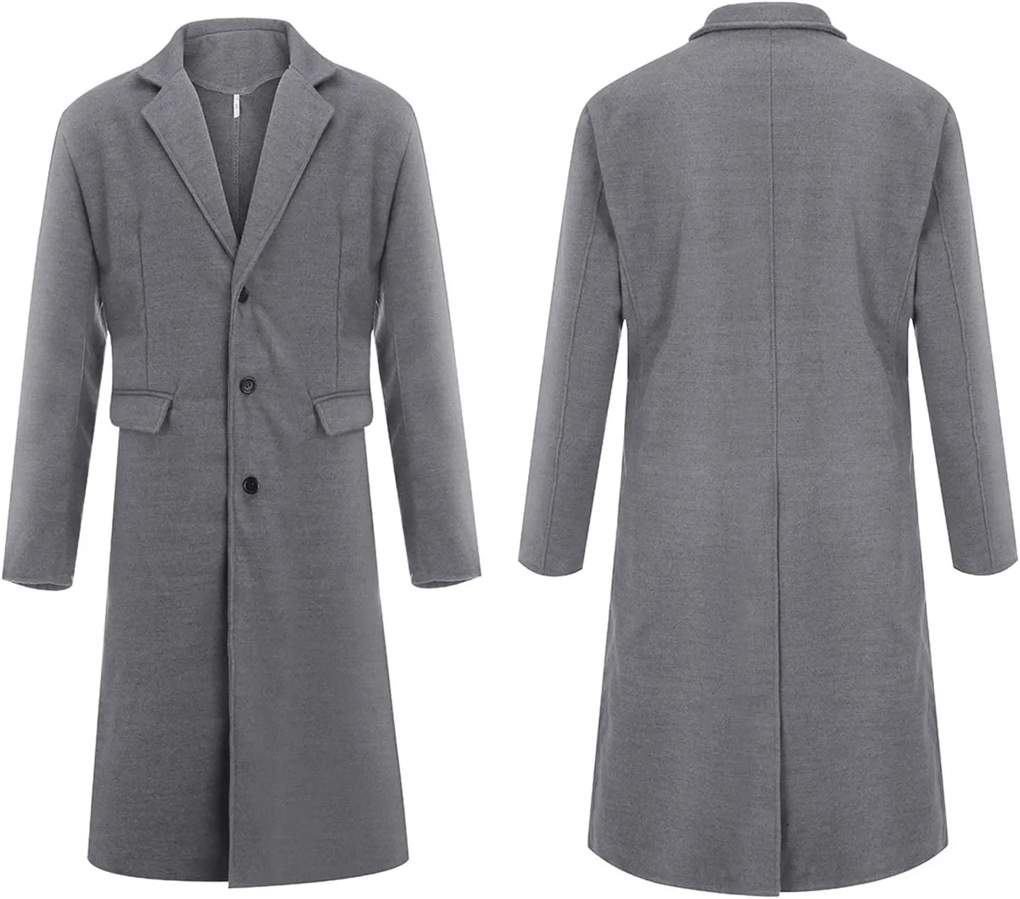 SOMTHRON Men's Casual Trench Coat Slim Fit Notched Collar Long Jacket Overcoat Single Breasted Pea Coat wih Pockets