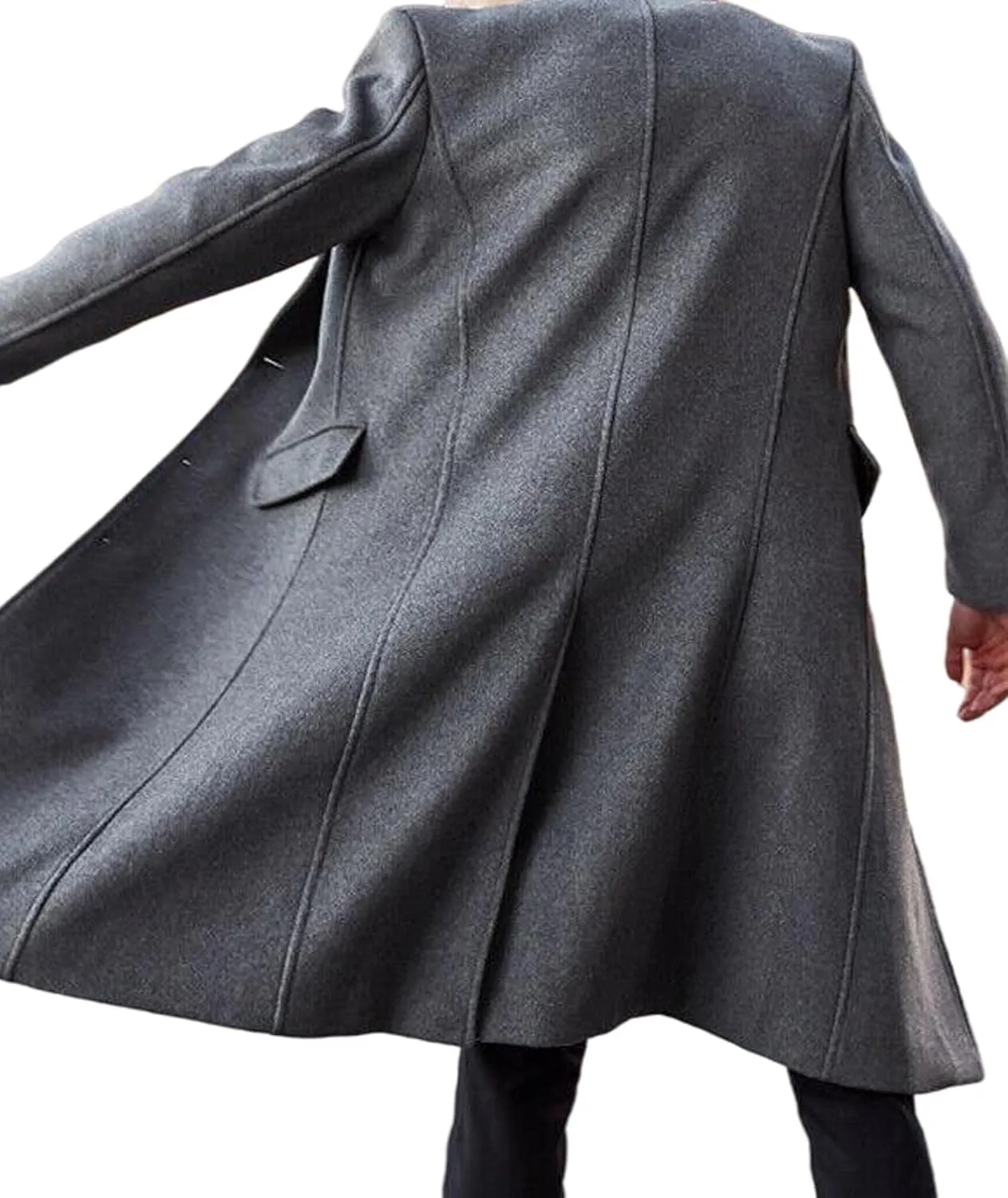 SOMTHRON Men's Casual Trench Coat Slim Fit Notched Collar Long Jacket Overcoat Single Breasted Pea Coat wih Pockets