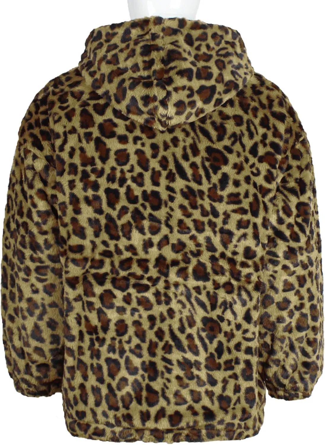 SOMTHRON Men's Faux Fur Leopard Hooded Jacket Shaggy Coat Zip Up Winter Warm Fluffy Furry Parka Overcoat