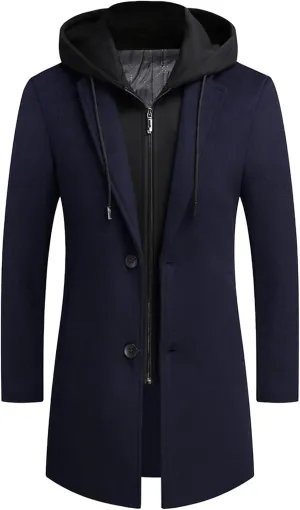 SOMTHRON Mens Trench Coat Winter Wool Blend jacket Overcoat long Top Coat Warm Pea Coat