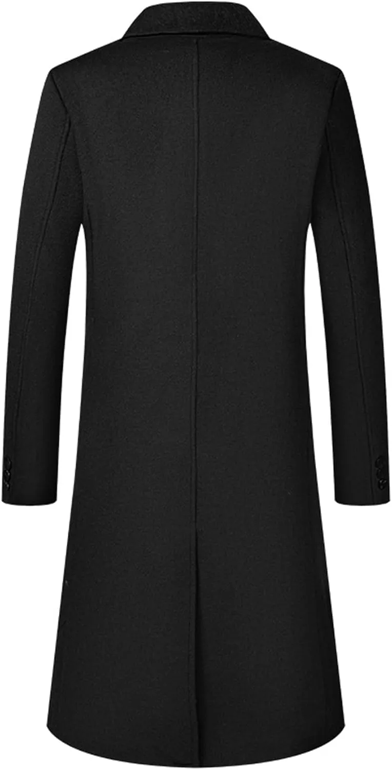 SOMTHRON Men's Wool Blend Pea Coat Notched Collar Double Breasted Overcoat Winter Warm Long Trench Coat