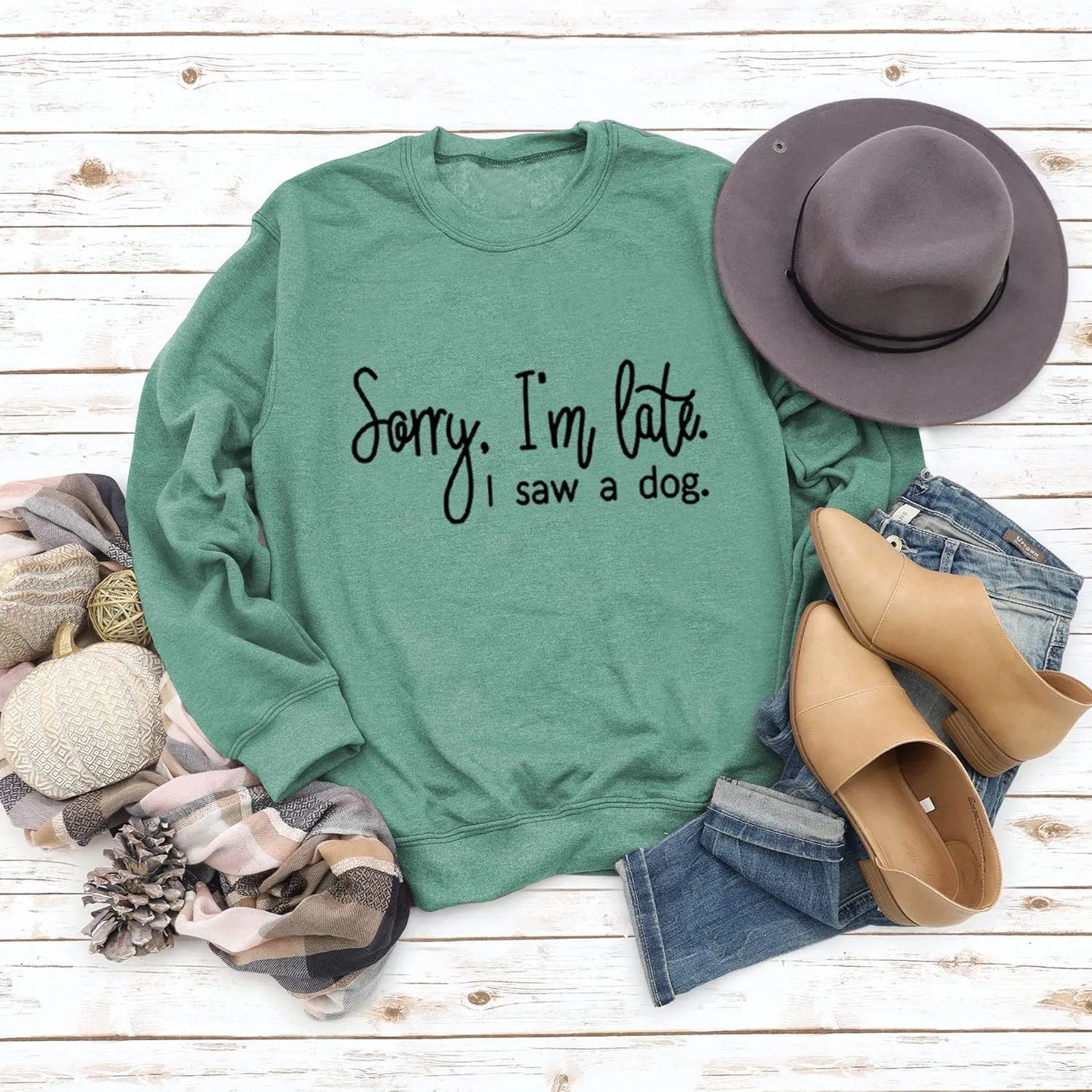 Sorry I'm Late I Saw A Dog Sweatshirts Pullover Women Crew Neck Long Sleeve Dog Mom Graphic Top Shirts