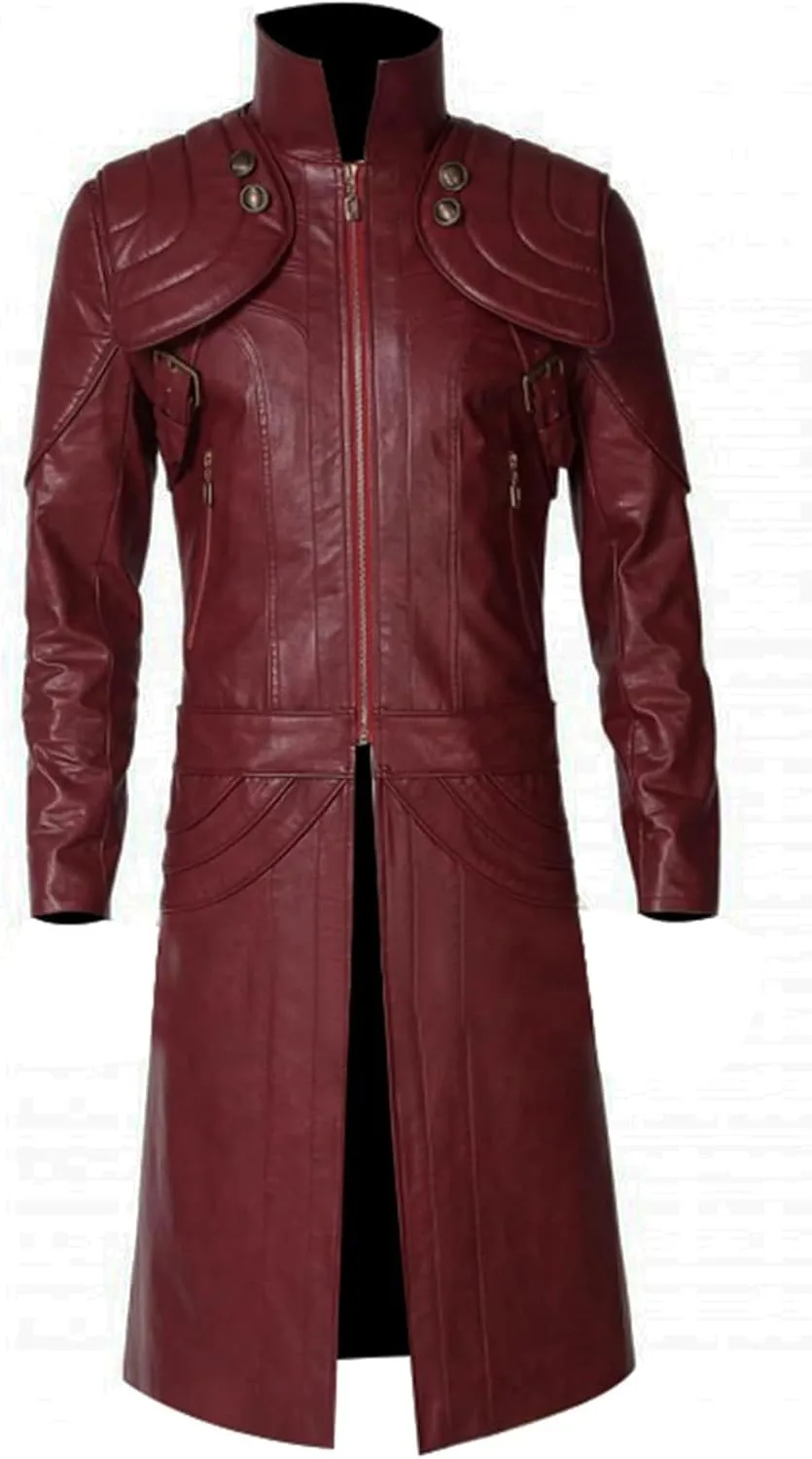 SpazeUp Costume 5 Cosplay Maroon Leather Trench Coat Men - Costume 4 Black Leather Gothic Hooded Jacket Coat